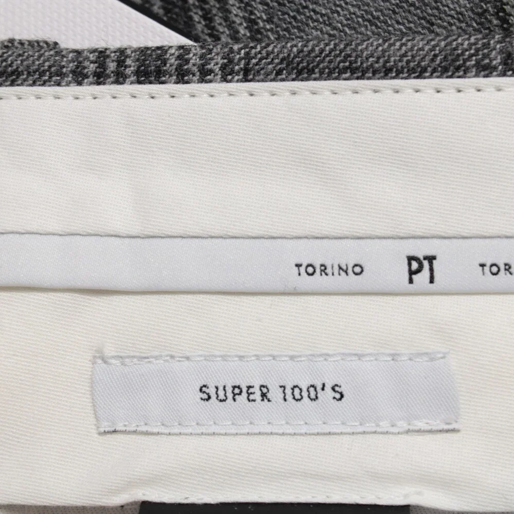 PT Torino NWT Pleated Dress Pants Size 50 (US 34) Super 100s in Gray Plaid Wool